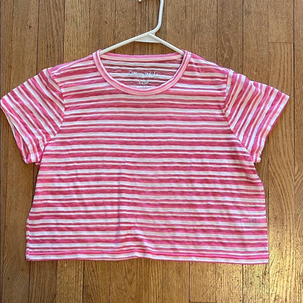 Aeropostale Pink & White Striped Short Sleeve Tee
